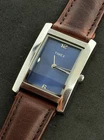 Vintage TIMEX Tank Date Men’s 36mm Quartz Watch SS Case Blue Dial Brown Leather