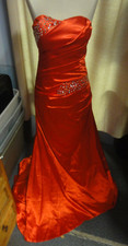 AZ dress Red strapless evening prom bridesmaid formal dress train & rhinestones