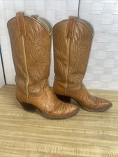 VTG Dan Post Women s Camel Brown Leather Lizard Western Boots Sz 7C Mid Shaft
