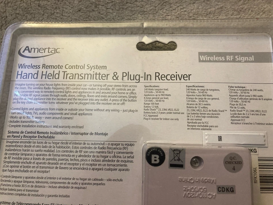 AmerTac Wireless Hand Held Key Chain Transmitter and Plug-In Receiver RFK106L - Image 3 of 4