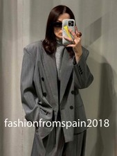 ZARA NEW WOMAN OVERSIZED PINSTRIPE BLAZER JACKET GREY BLUE XS-XXL 1255/754/055