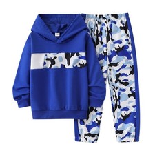 Boys 2 Piece Outfits Long Sleeve Hooded Tracksuit Sweatshirt Top Camouflage S...