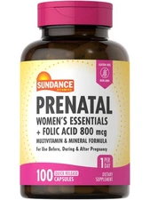 Prenatal Vitamins with Folic Acid | 100 Capsules | with Minerals | by Sundance