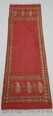 Vintage traditioneller indischer Seidenbrokat Paisley Motive Fransen Schal 167x56cm