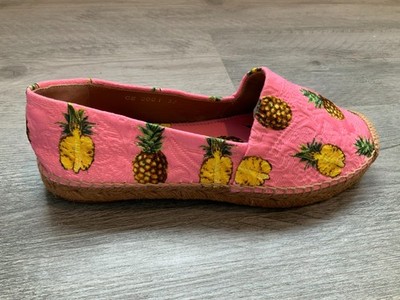 Dolce & Gabbana Pink Pineapple Motif Espadrille Flats Shoes, Size 37 | 7