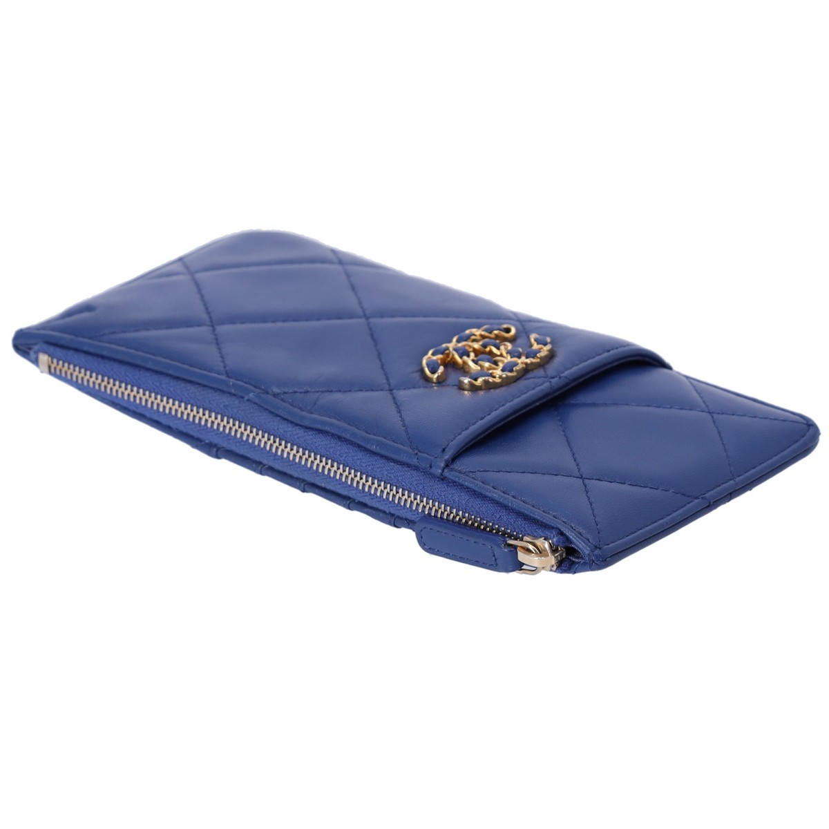 CHANEL 19 Matelasse Accessory Wallet Card Case AP1182 Blue