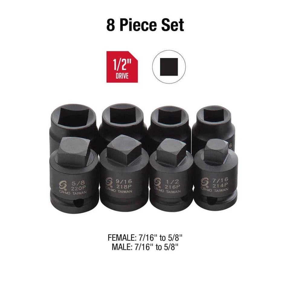 Pipe Plug Socket Set 1/2 in Drive 8pc SAE CrMo Impact Heavy Duty Sunex Tools - Image 3 of 4