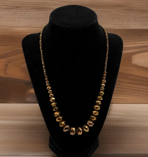 VETEMENTS Collana con perline multifaccettate scintillanti colore rame singolo filo 20"