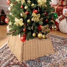 22½"D Wicker Christmas Tree Collar for Pencil Trees Woven Basket Skirt Stand
