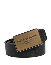 Dolce&Gabbana Men Black Waist 100% Leather Square Buckle Midi Strap Sz 115cm 46"