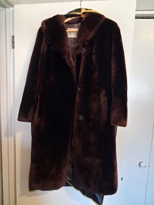 Nathan Levin Furs Women's Brown Long Fur Overcoat Button Front Lined Collar M