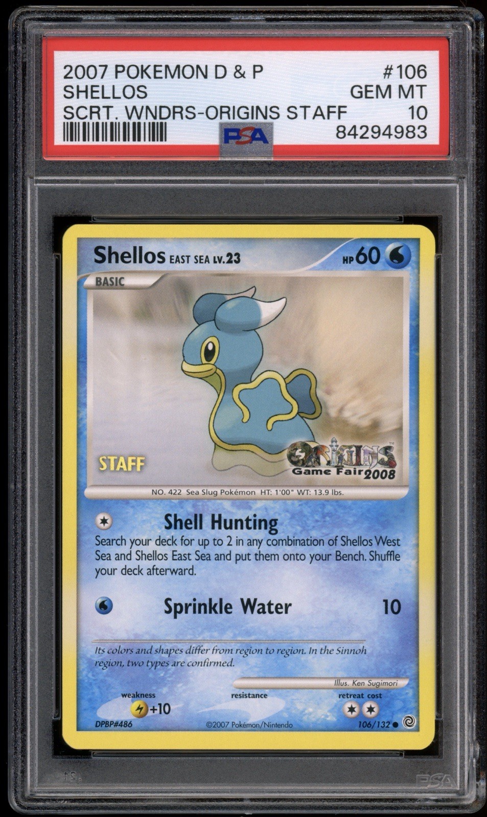 PSA 10 Shellos 106/132 STAFF Stamp Origins Game Fair 2008 Secret Wonders