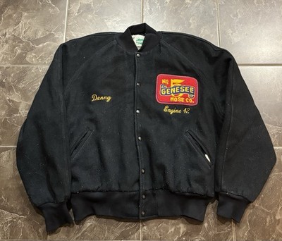 Vintage Genesee Hose Co Engine 42 Black Fireman Bomber Jacket Men s Size 2XL