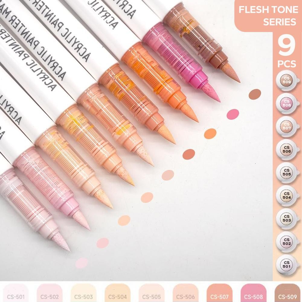 NEW 9pcs Acrylic Brush Markers Set Pro Colors with Auto Ink Control for Art DIY