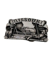 Vintage 1984 Siskiyou Missouri State Pewter Belt Buckle Steamboat Deer G-23