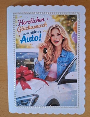 *GB* Grusskarte °Mädchen mit neuem Auto  ° Geburtstag - Handarbeit Strass