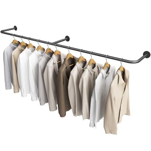 75 Inch Industrial Pipe Wall Mounted Clothing Rack for Heavy Duty Storage