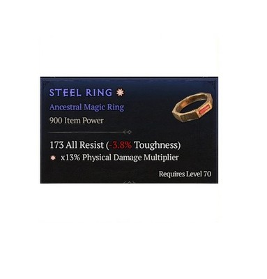 Diablo 4 Season 14 Steel Ring 1GA Ancestral Magic Ring Equipment Item Barb Gear