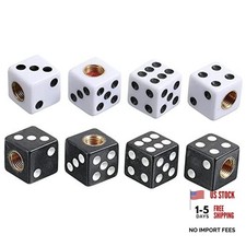 8 Pcs Dice Tire Valve Stem Caps 4 White And 4 Black Dice Style Air Valve