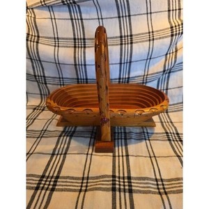 13" Vintage Wood Basket Collapsible Folding Fruit Bread Serving Display Decor