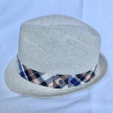 Stetson Mens/Womens Beige Linen Blend Lined Fedora Hat Multicolor Plaid Band XL