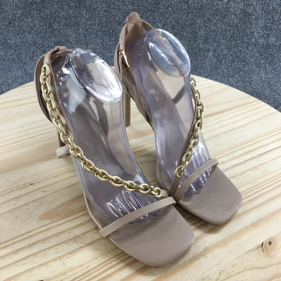 Anne Michelle Sandals Womens 11 Evermore Ankle Strap Chain Beige Stiletto Heels - Image 3 of 4