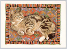 Postal Gato atigrado Edredón Arte Pulpo Coño Cabaña de troncos Lesley Anne Marfil
