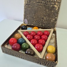 c1950s Vintage Ronite Mini Snooker Ball Set 1⅜" Balls With Triangle Rack In Case