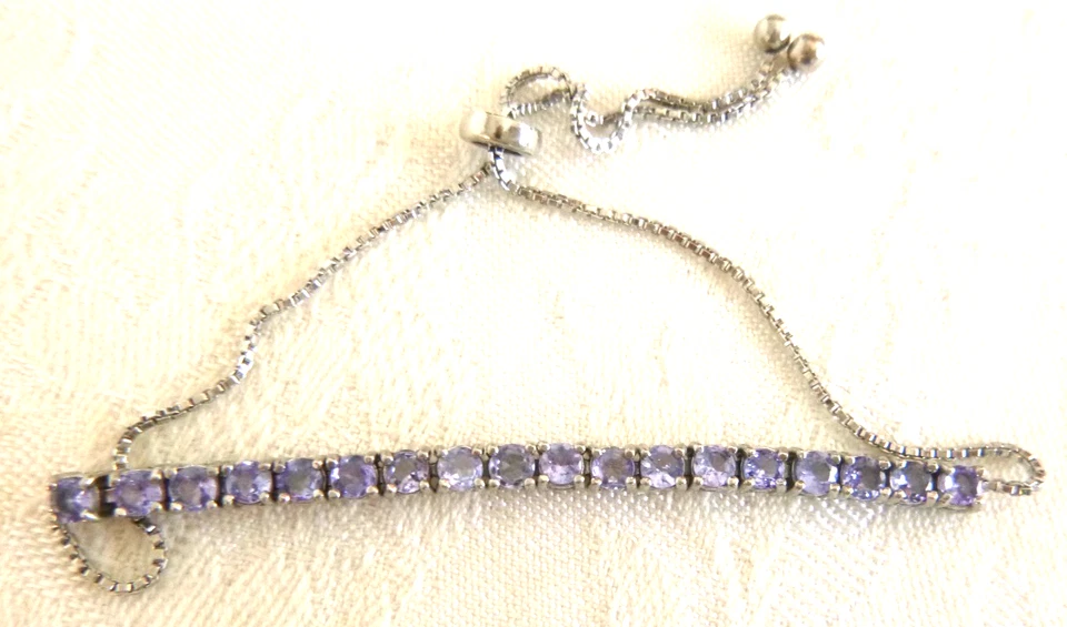 全新 坦桑石 网球手链 Lariat Style Fit 7-9" 1.6 克拉 925 纯银 — 第 2/3 张图片