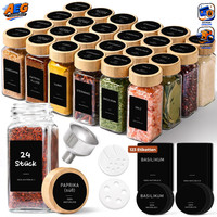 GewüRzgläSer Eckig 24×120Ml Mit Etiketten Bambusdeckel Edelstahltrichter