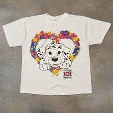 Vintage 90s 101 Dalmatians Walt Disney Tee Shirt Fits XL White Movie Heart 1990s
