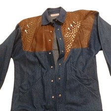 Vintage Fini Lignarolo Denim And Leather Rhinestone Jacket Size 4 Made In USA