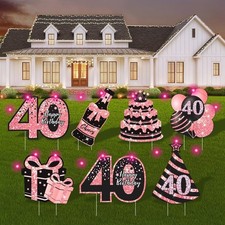 40th Birthday Decorations for Women - 7 Pcs Birthday Yard Signs with Stakes, ...