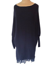 💙 Elegantes Damen Fein Strickkleid Blau Spitze C247P Größe M,40,42