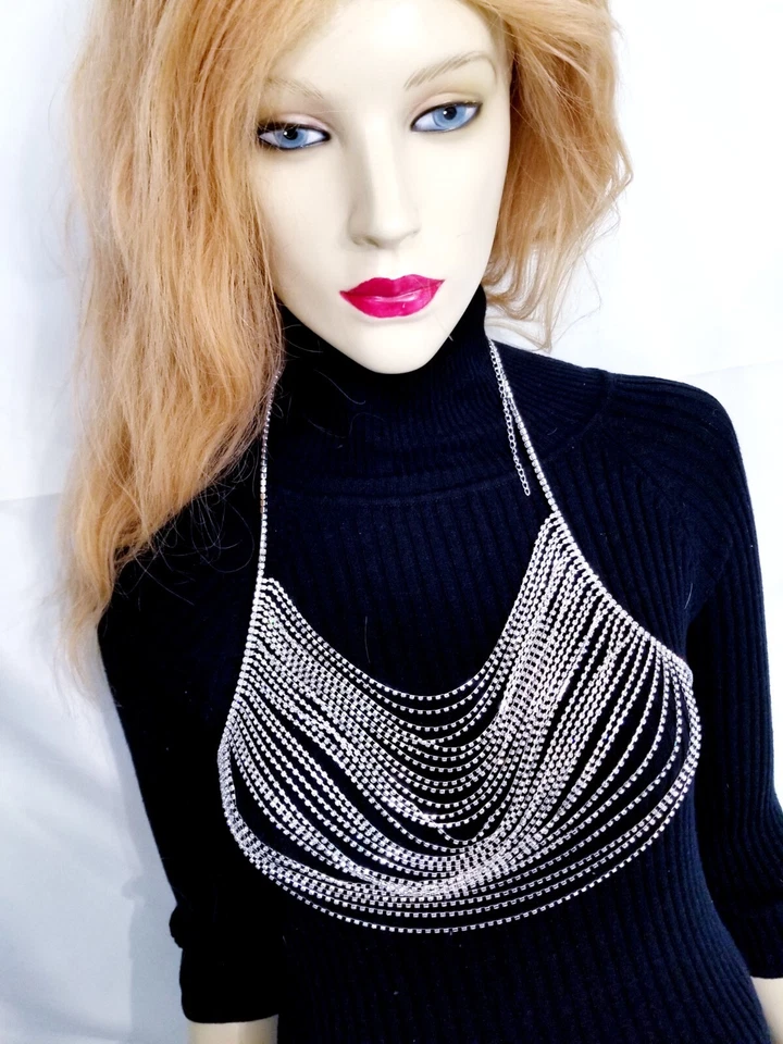 Arnés de sujetador de cristal con cadena para vientre cuerpo de diamantes de imitación transparente Foto 3 de 4