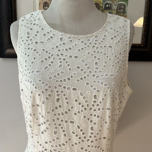 Rebecca Taylor Eyelet Peplum Cream Off White Tank Sleeveless Size 10 - Picture 3 of 6