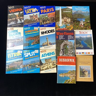 15 1970s Berlitz Travel Guides Vienna Rhodes Paris Athens Greek Islands Sogn Etc