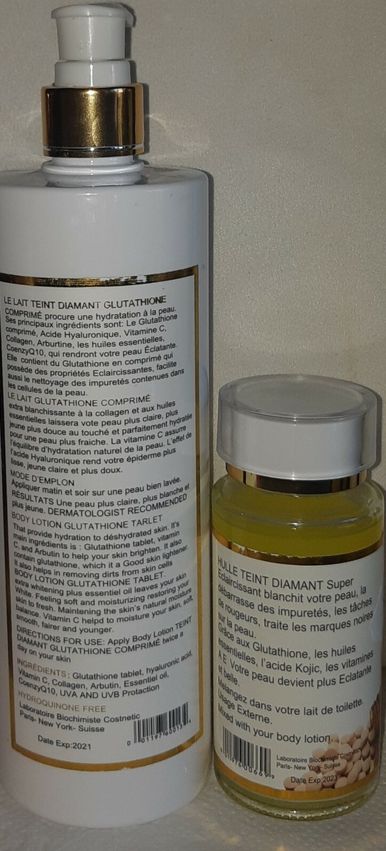 Crème éclaircissante Triple Action Teint Diamant - 500ml, Glutathione, Pour Taches & Cicatrices, Expiration 2024