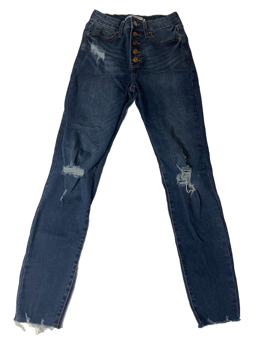 CELEBRITY PINK THE SPICE DISTRESSED STRETCHY SKINNY JEANS FRAYED ANKLE JRS  3/26