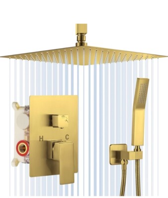 NERDON Shower System, 12 Inch Matte Gold High Pressure Rain Shower Head. $199