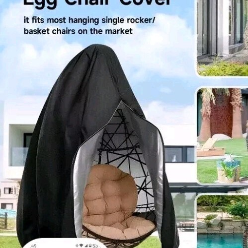 Waterproof Egg Chair Cover - 210D Heavy Duty, With Zipper For Hanging/Swing Chair (230x200cm Approx.)
