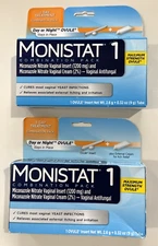 Lot of 2 MONISTAT 1 Day Vaginal Antifungal Treatment Combination Pack
