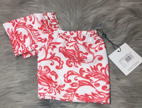 NWT Missguided Porcelain Floral Print Crop Top Size US 4 Crop Top Only Coral - Picture 7 of 11