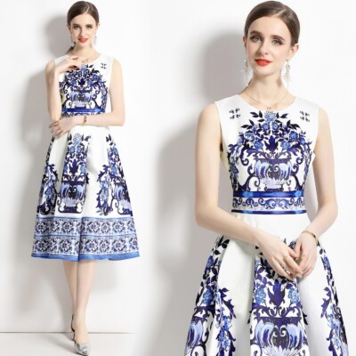 Runway Fashion Radiant Porcelain Print High Waist O-Neck Designer Party Dress | eBay Runway Fashion Radiant Porcelain Print High Waist O-Neck Designer Party Dress | eBay