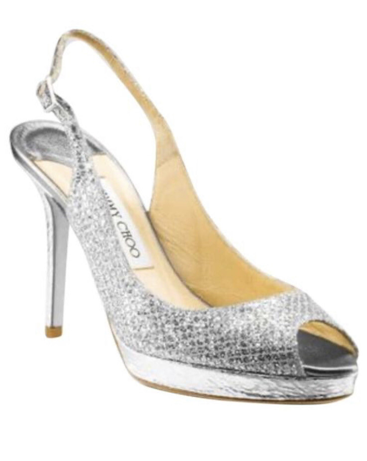 Jimmy Choo Nova Glitter High Heel Sling Back Size 40… Gem
