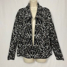 Chicos Size 3 Cardigan Sweater Open Front Black Gray White Neutral Blazer Career