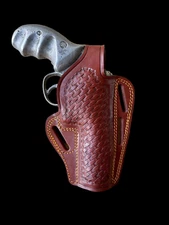 KS030 Basketweave Design Pancake Leather Holster RH For 357 Magnum 4 " Barrels