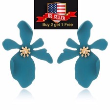 Blue Elegant Flowers Women Funny Acrylic Dangle Drop Ear Stud Creative Earrings