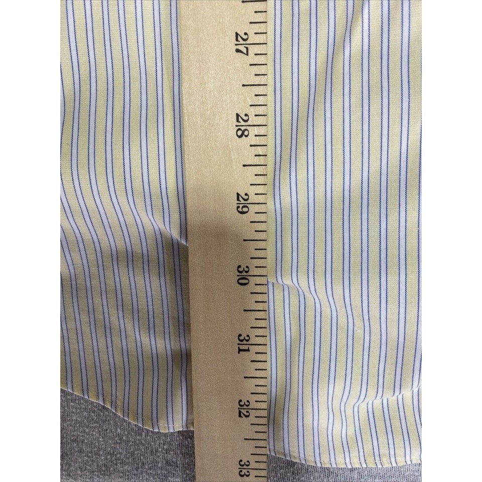 Brooks Brothers Dress Shirt Mens 17 35 Yellow Striped 1818 French Cuffs