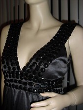 Gray,cocktail,black opaque jewels,deep V neckline,sexy back,sxL,poly stretch,NEW